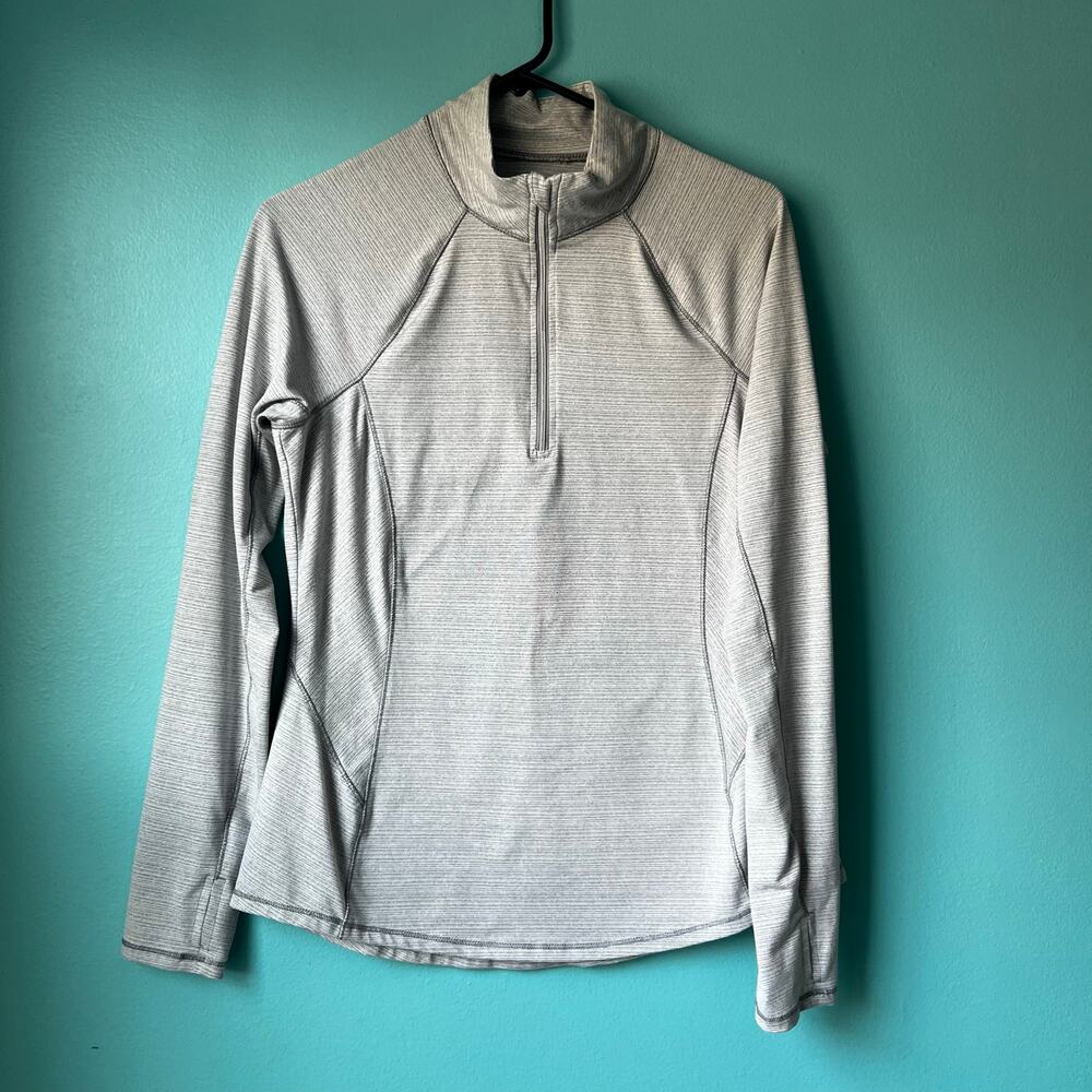 RBX Gray White Quarter Zip Athletic Top Long Sleeve Thumbholes Running Medium